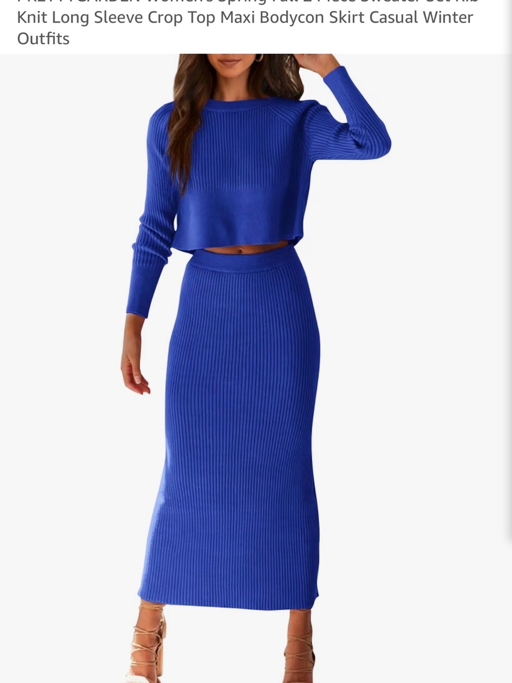 Women's Blue Ribbed Knit Maxi Skirt -